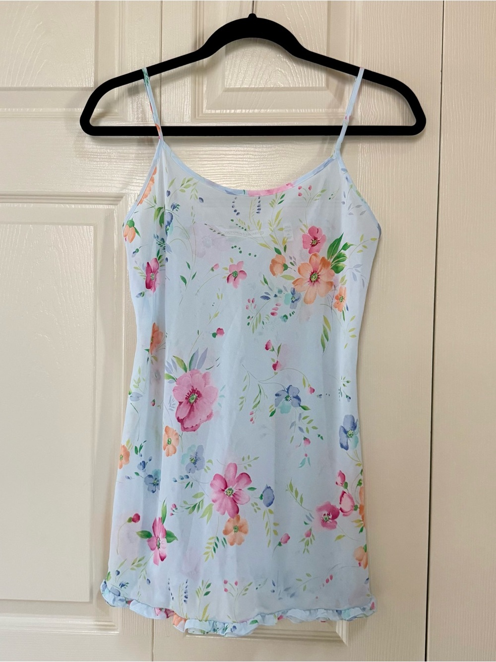 Victoria's Secret Baby Blue Floral Mini Slip Dress With Ruffle Hem